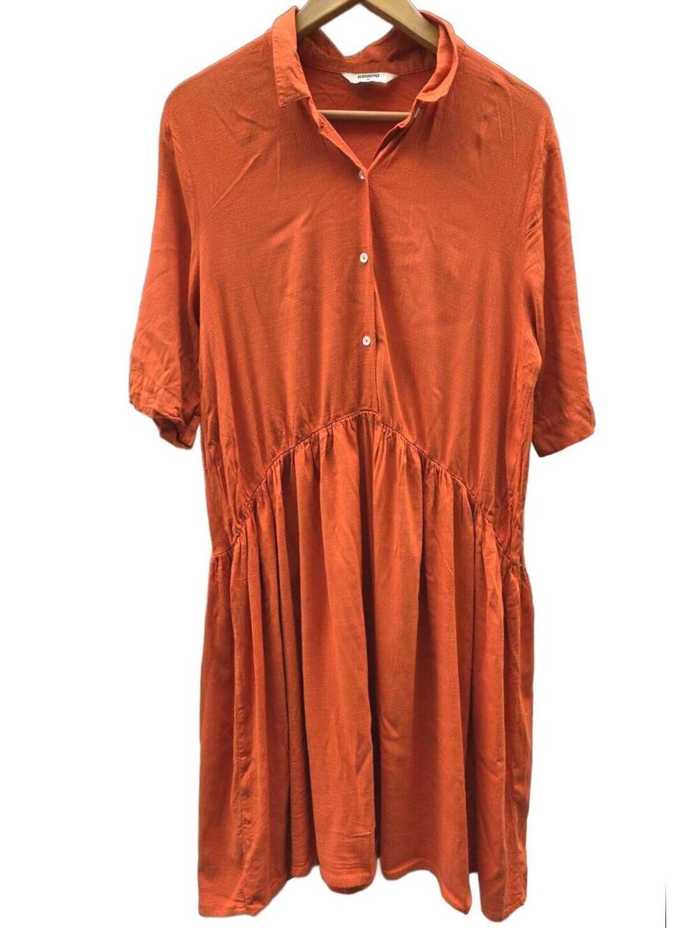 Summery Orange Short Sleeve Drop Waist Shirt Dress Size Med Wemoto